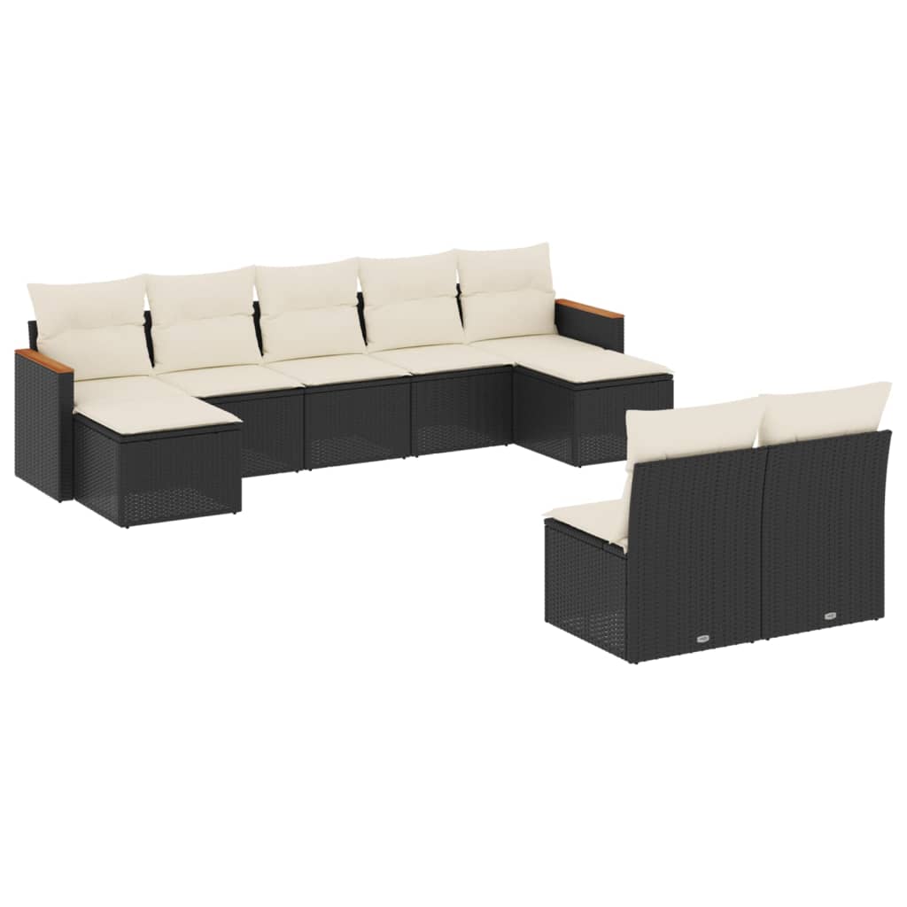 Set mobilier de grădină cu perne, 9 piese, negru, poliratan GartenMobel Dekor
