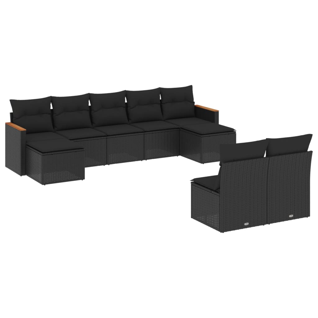 Set mobilier de grădină cu perne, 9 piese, negru, poliratan GartenMobel Dekor