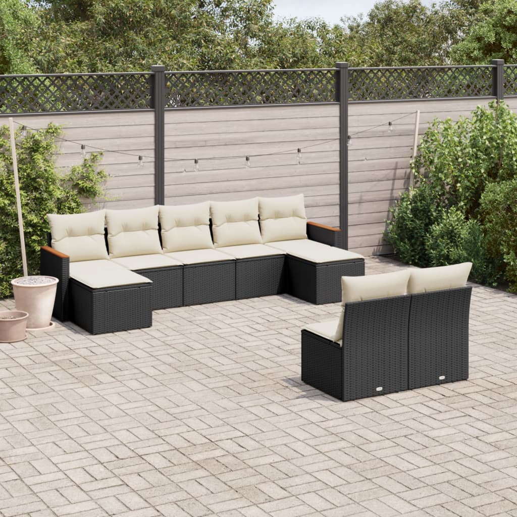 Set mobilier de grădină cu perne, 9 piese, negru, poliratan GartenMobel Dekor