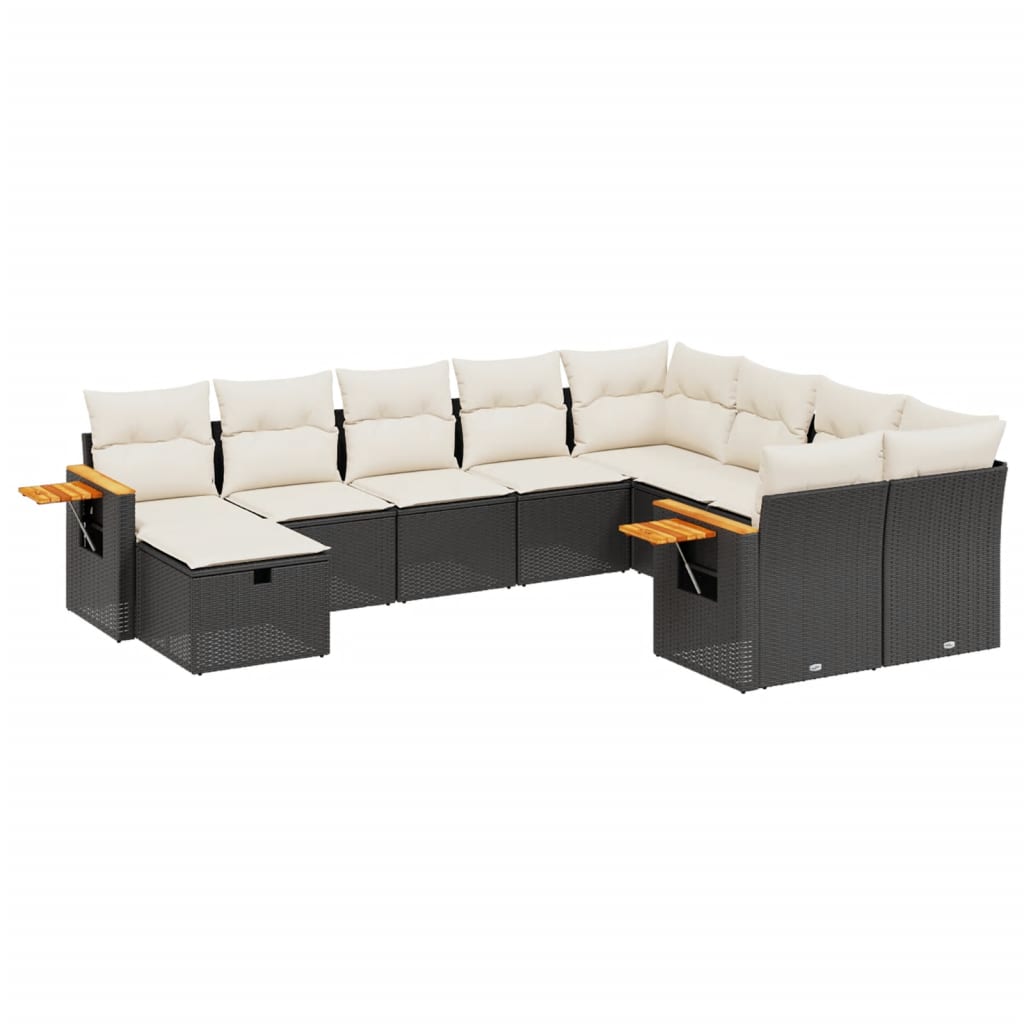 Set canapele de grădină cu perne, 10 piese, negru, poliratan GartenMobel Dekor