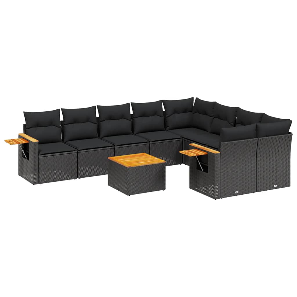 Set canapele de grădină cu perne, 10 piese, negru, poliratan GartenMobel Dekor