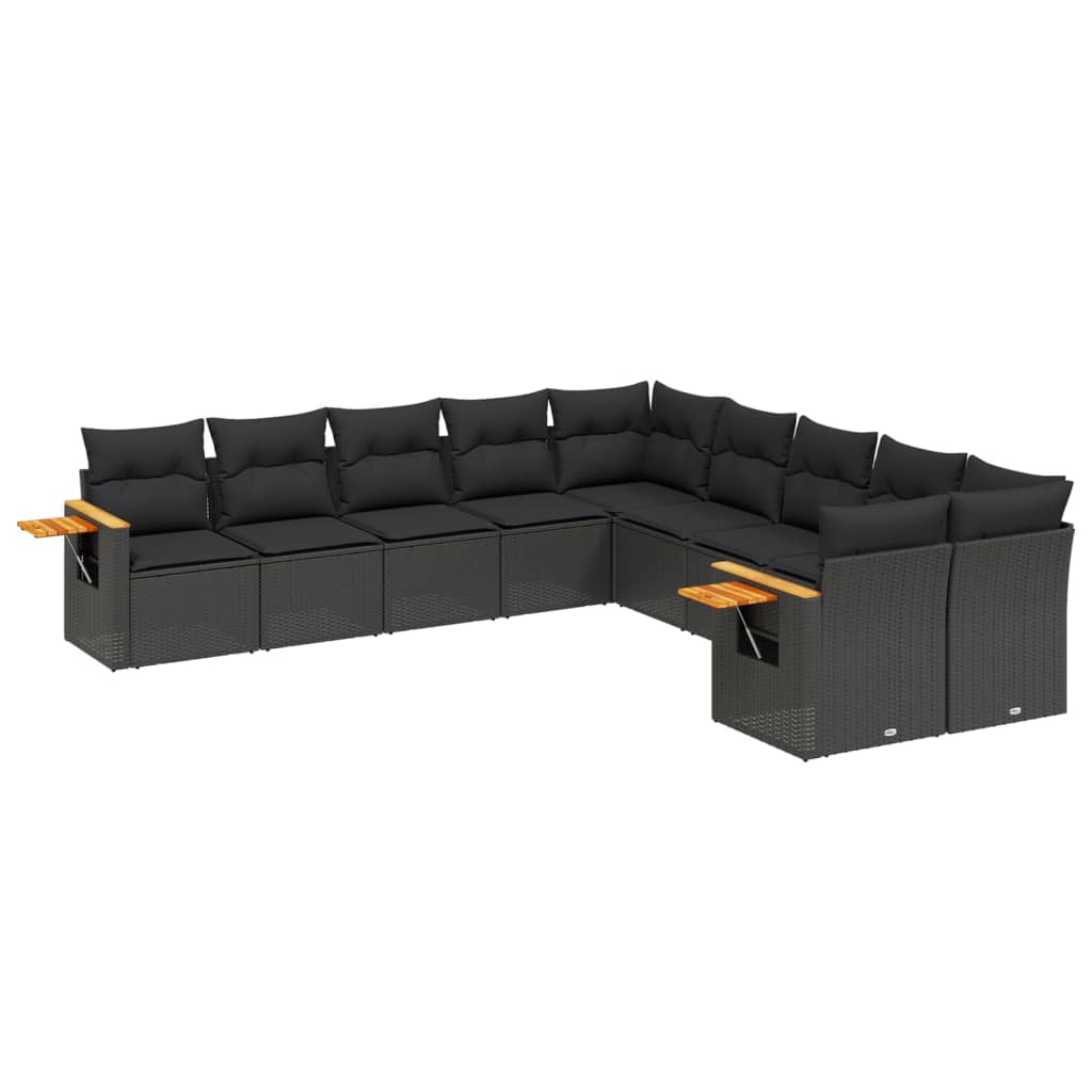 Set canapele de grădină cu perne, 10 piese, negru, poliratan GartenMobel Dekor