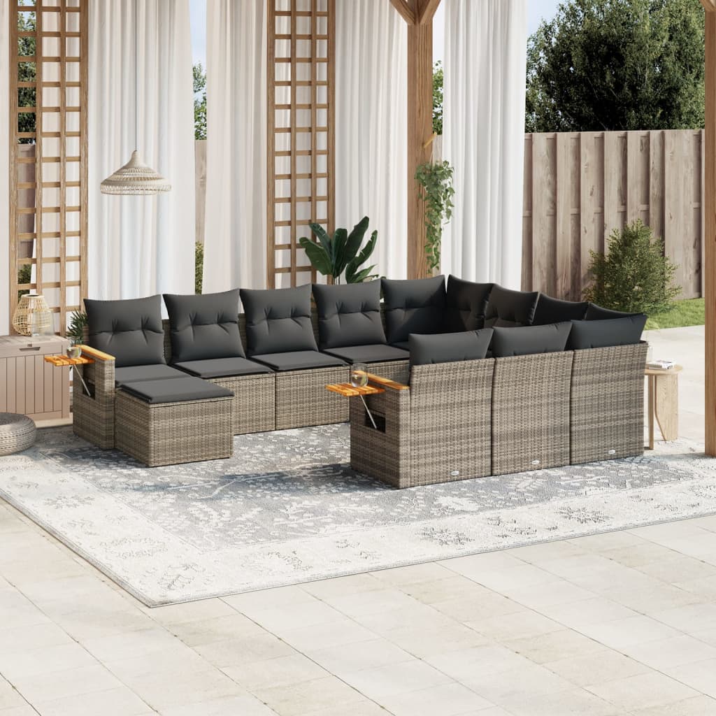Set canapele de grădină cu perne, 11 piese, gri, poliratan GartenMobel Dekor