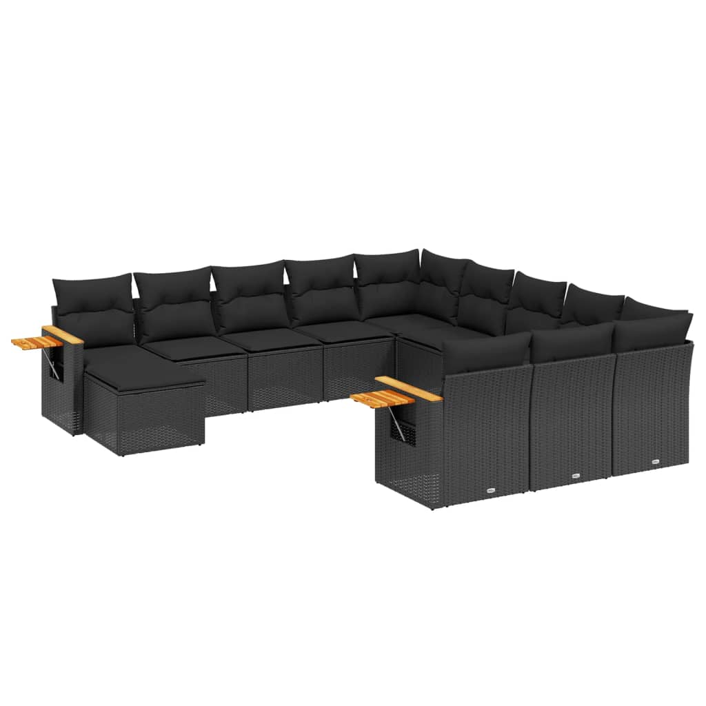 Set canapele de grădină cu perne, 11 piese, negru, poliratan GartenMobel Dekor