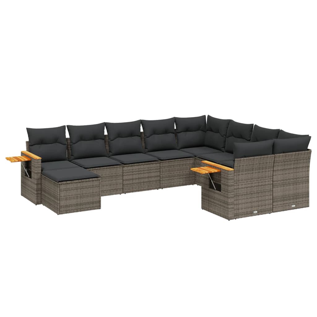 Set mobilier de grădină cu perne, 10 piese, gri, poliratan GartenMobel Dekor