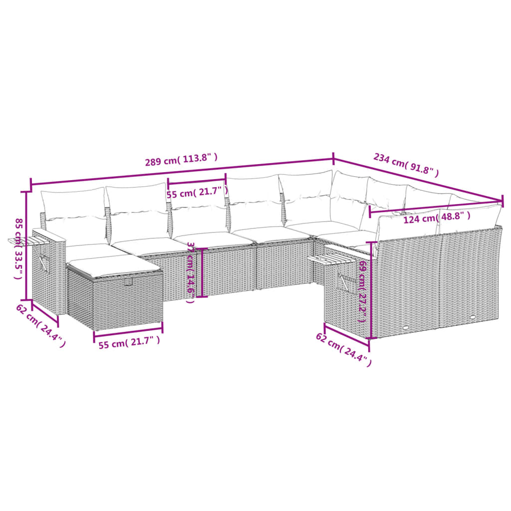 Set mobilier de grădină cu perne, 10 piese, gri, poliratan GartenMobel Dekor