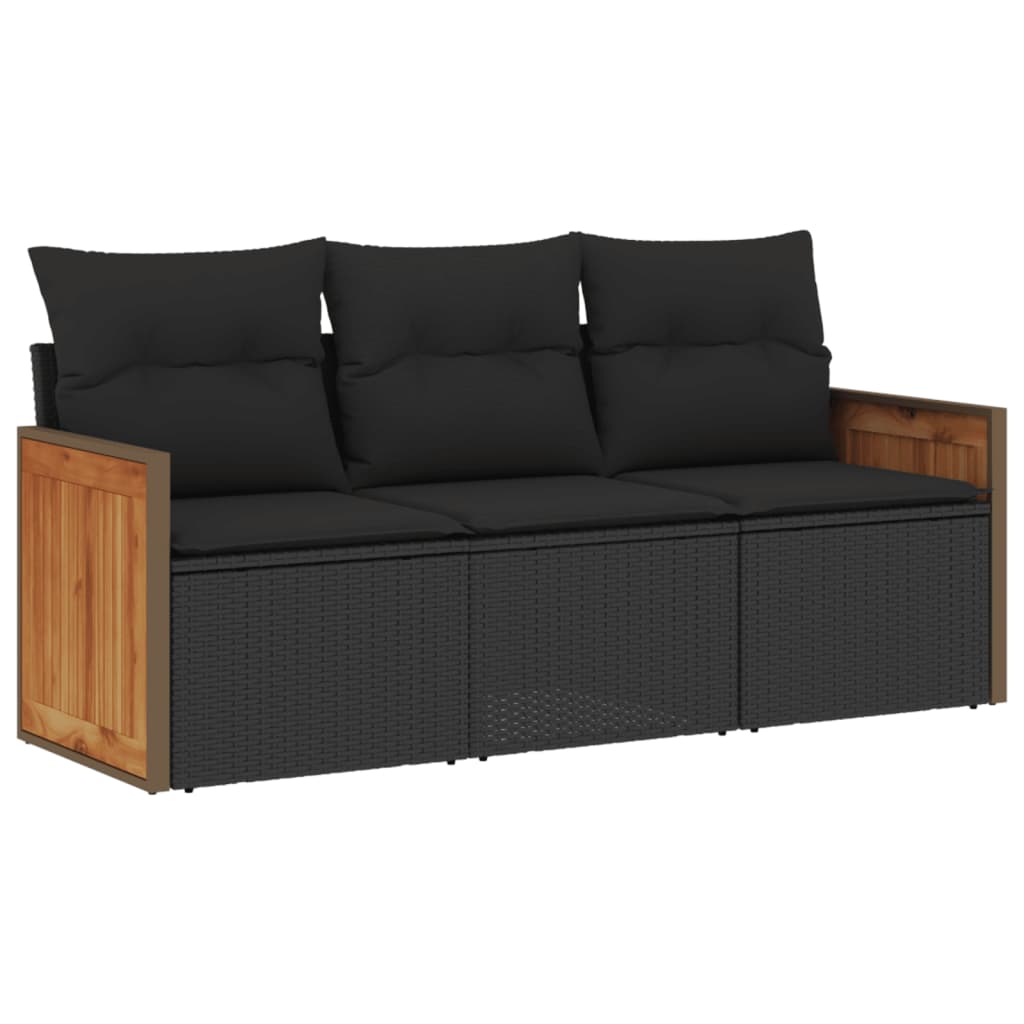 Set mobilier de grădină cu perne, 3 piese, negru, poliratan GartenMobel Dekor