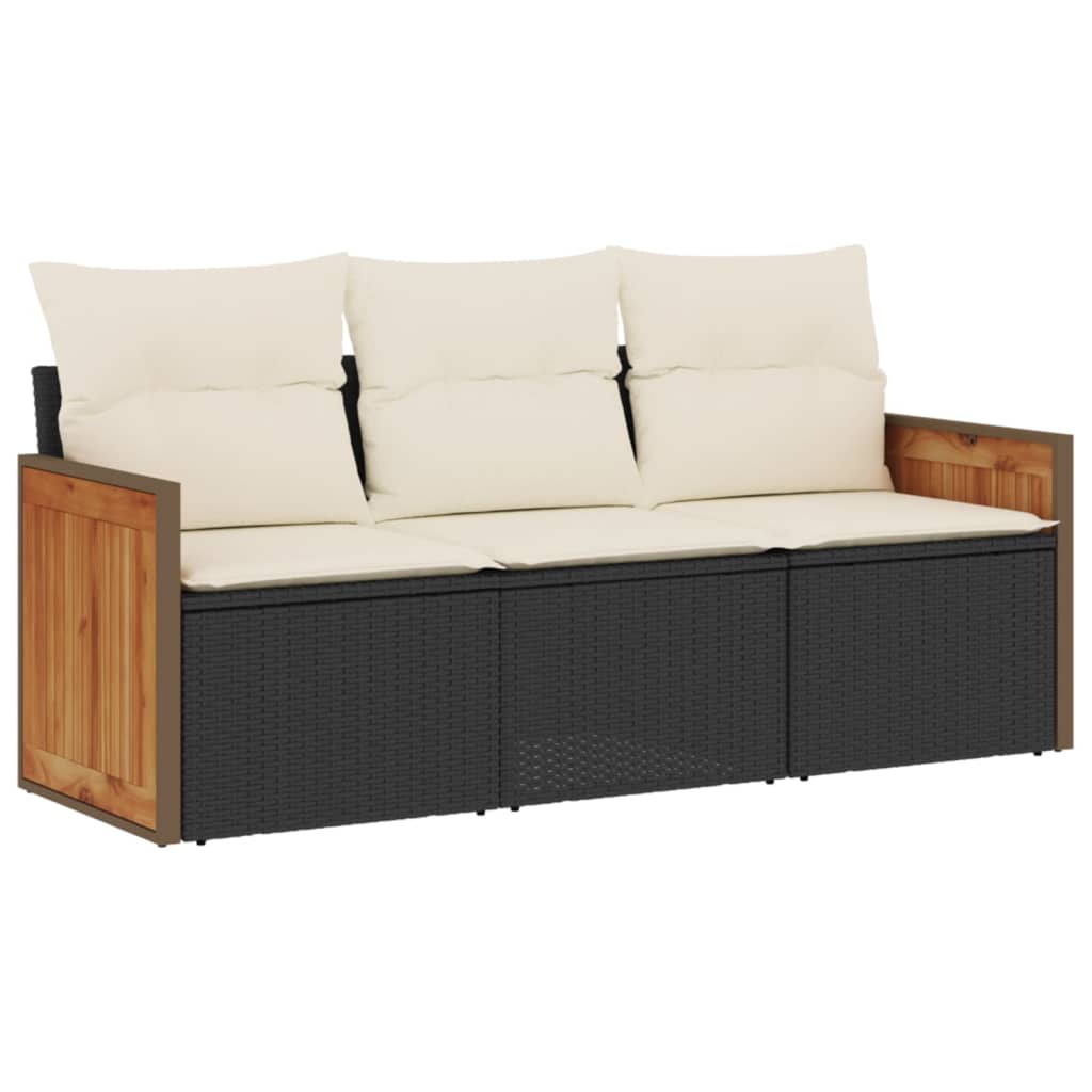 Set mobilier de grădină cu perne, 3 piese, negru, poliratan GartenMobel Dekor