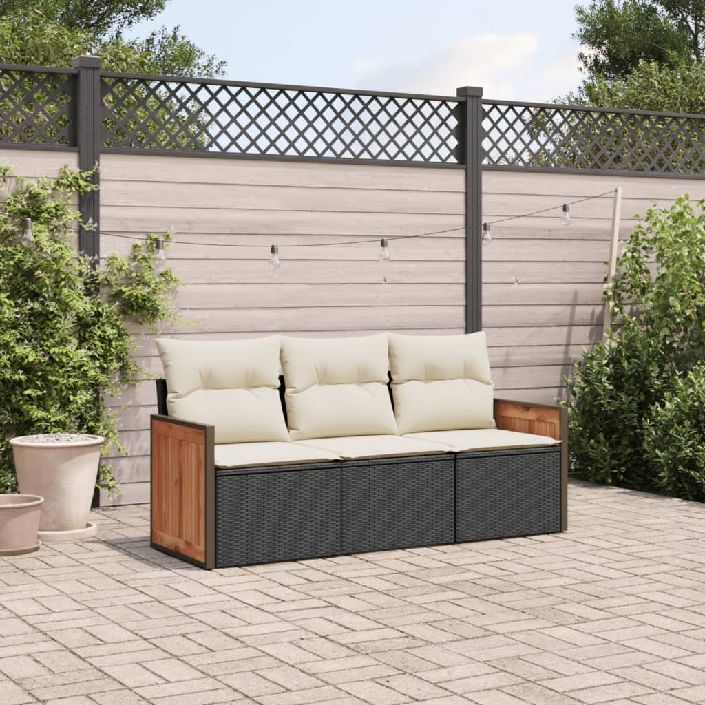 Set mobilier de grădină cu perne, 3 piese, negru, poliratan GartenMobel Dekor