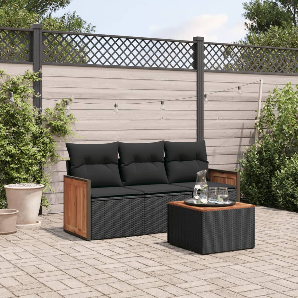 Set mobilier de grădină cu perne, 4 piese, negru, poliratan GartenMobel Dekor