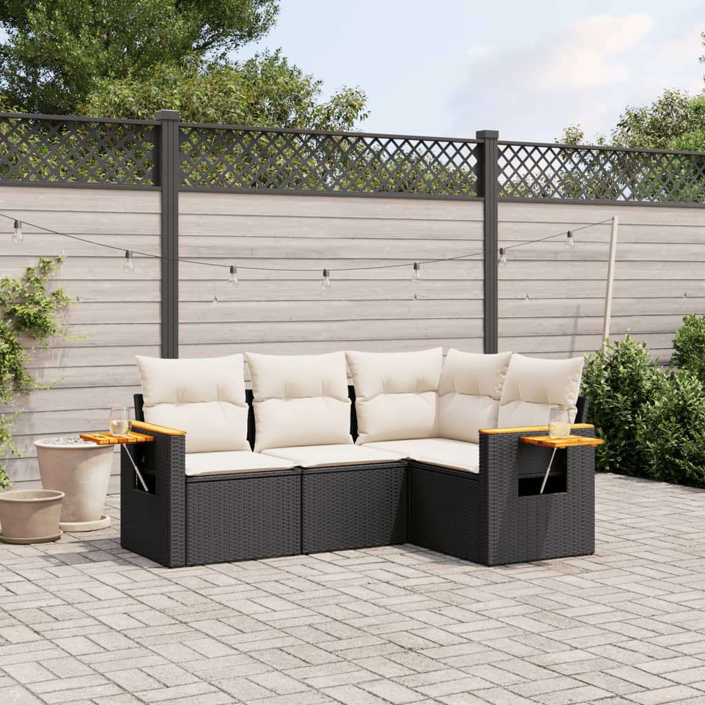 Set mobilier de grădină cu perne, 4 piese, negru, poliratan GartenMobel Dekor