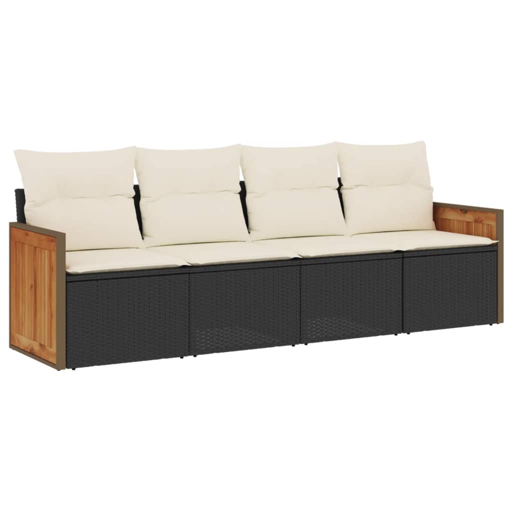 Set mobilier de grădină cu perne, 4 piese, negru, poliratan GartenMobel Dekor