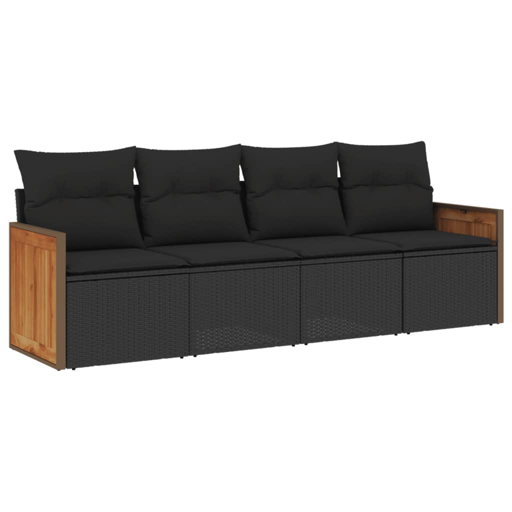 Set mobilier de grădină cu perne, 4 piese, negru, poliratan GartenMobel Dekor
