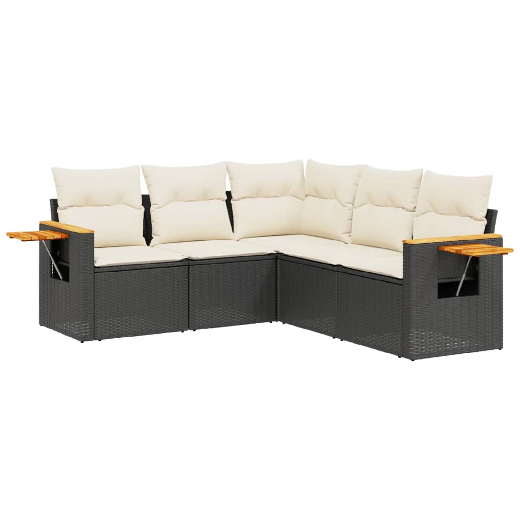 Set mobilier de grădină cu perne, 5 piese, negru, poliratan GartenMobel Dekor