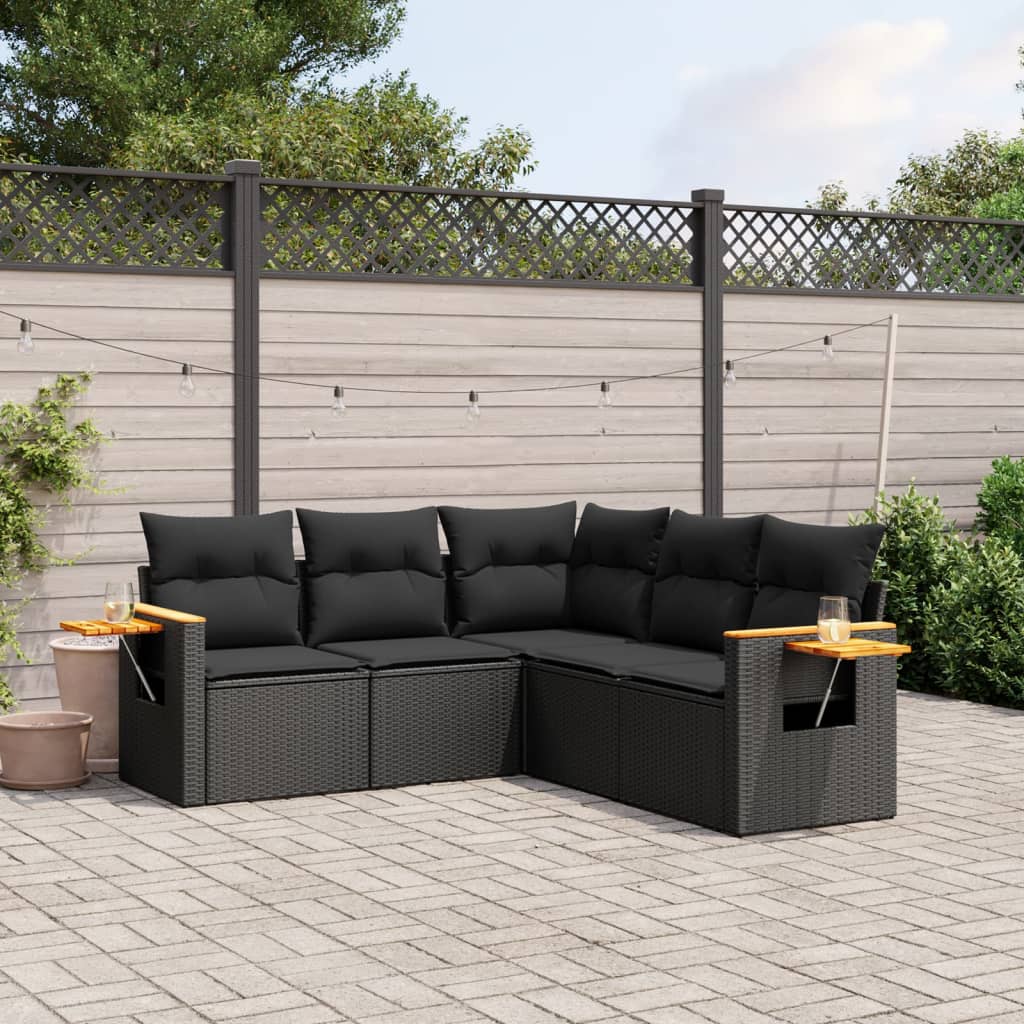 Set mobilier de grădină cu perne, 5 piese, negru, poliratan GartenMobel Dekor