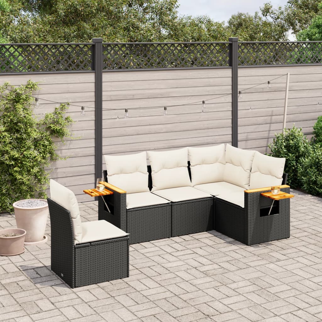 Set mobilier de grădină cu perne, 5 piese, negru, poliratan GartenMobel Dekor