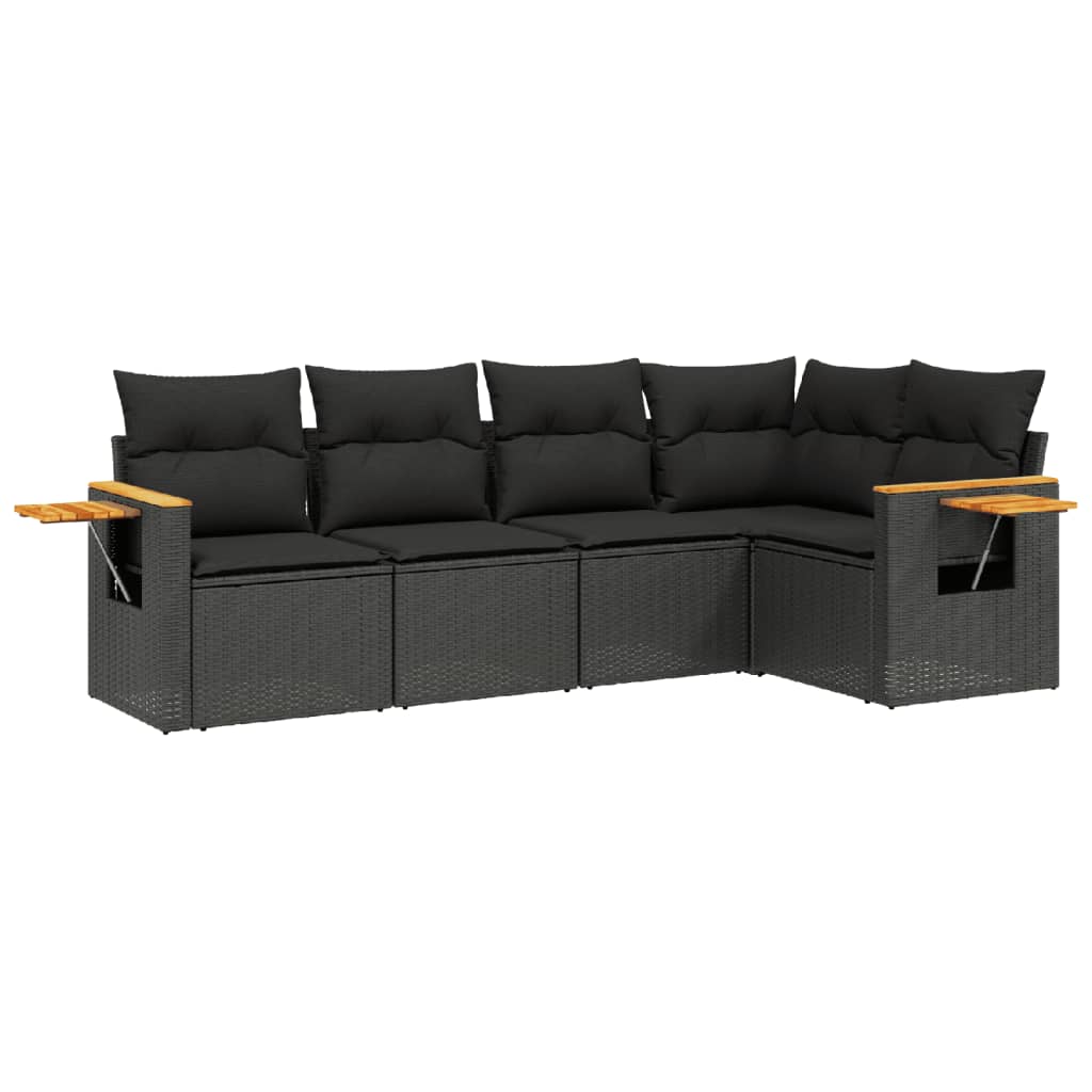 Set mobilier de grădină cu perne, 5 piese, negru, poliratan GartenMobel Dekor