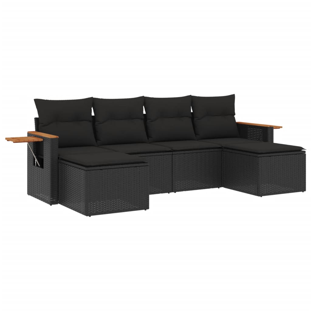 Set mobilier de grădină cu perne, 6 piese, negru, poliratan GartenMobel Dekor