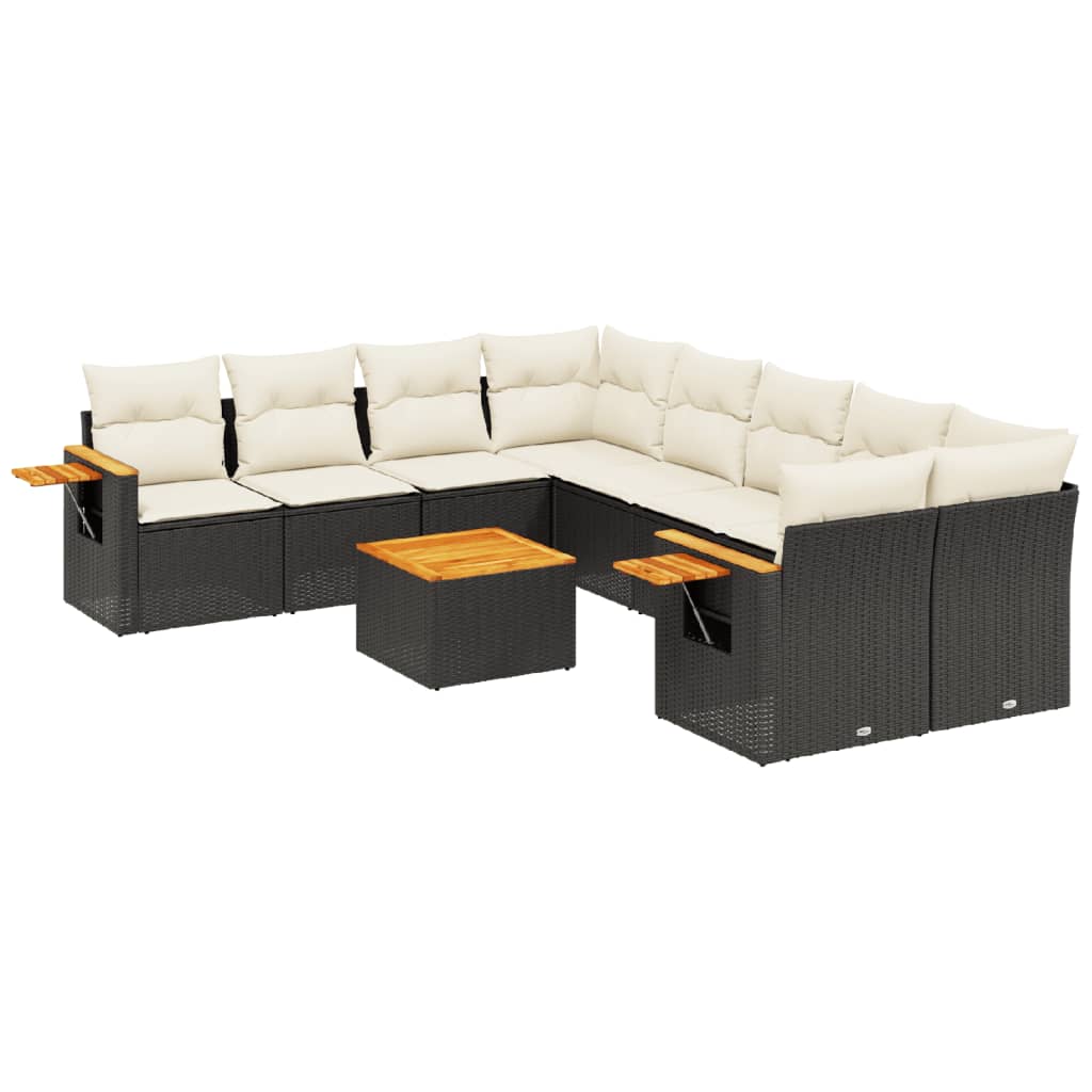 Set mobilier de grădină cu perne, 9 piese, negru, poliratan GartenMobel Dekor