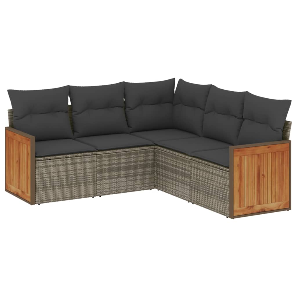 Set canapea de grădină cu perne, 5 piese, gri, poliratan GartenMobel Dekor