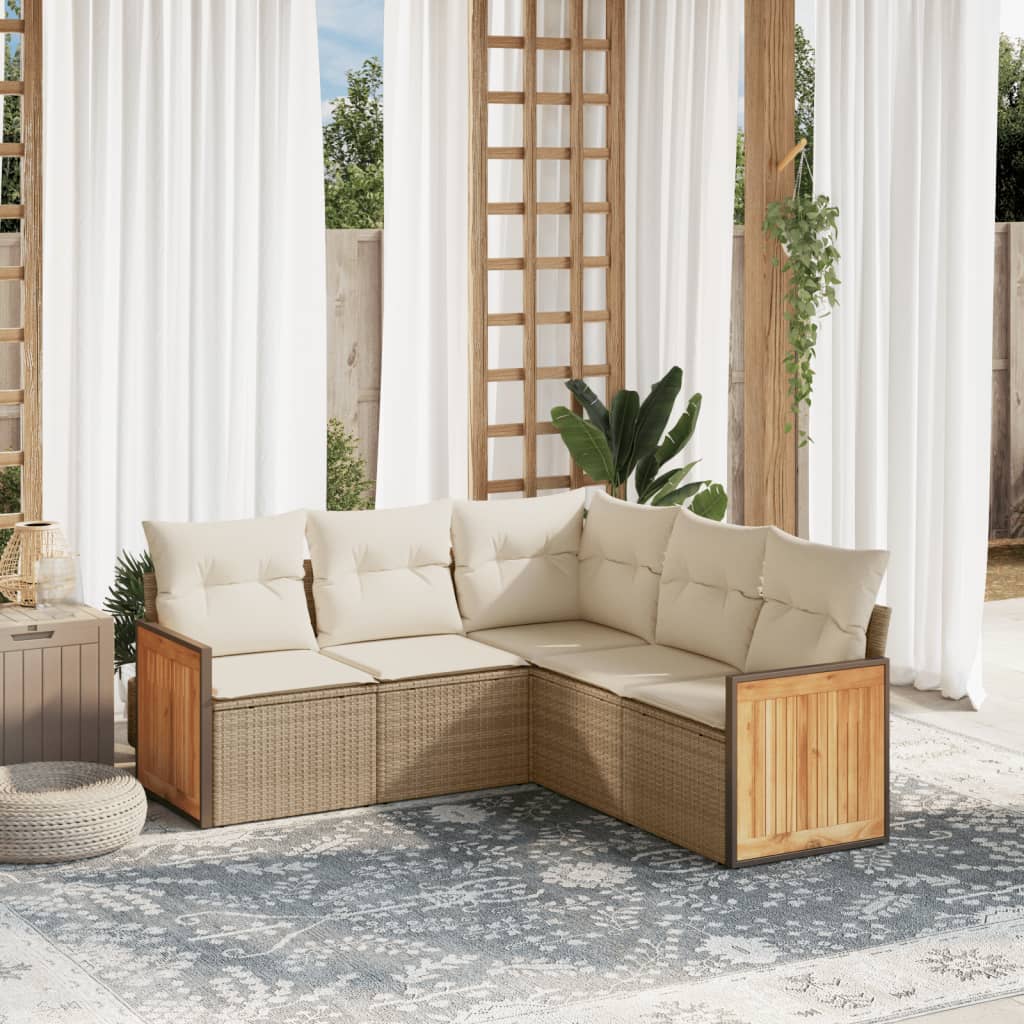 Set canapele de grădină cu perne, 5 piese, bej, poliratan GartenMobel Dekor