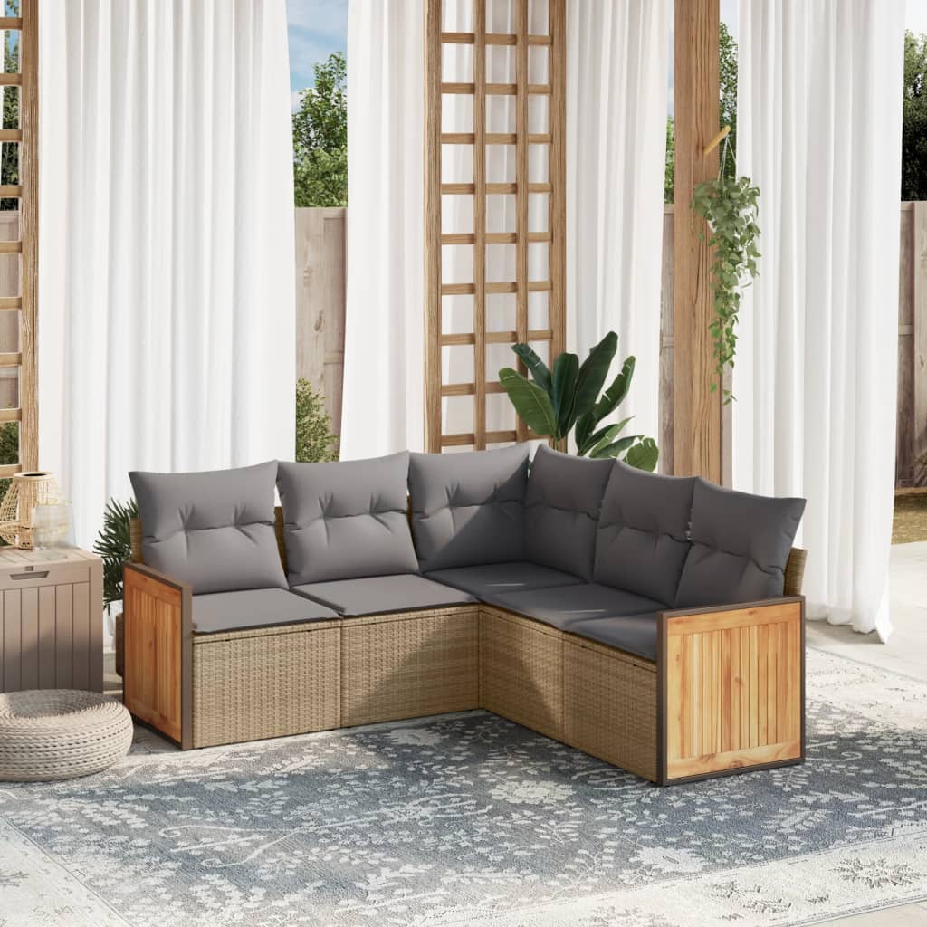 Set canapele de grădină cu perne, 5 piese, bej, poliratan GartenMobel Dekor