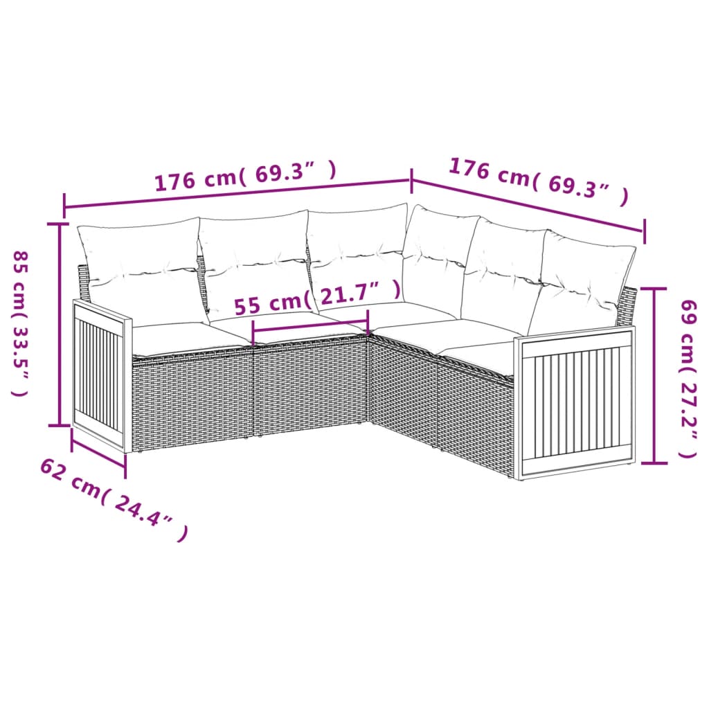 Set canapele de grădină cu perne, 5 piese, bej, poliratan GartenMobel Dekor