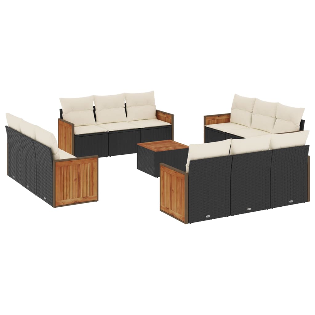 Set mobilier de grădină cu perne, 13 piese, negru, poliratan GartenMobel Dekor