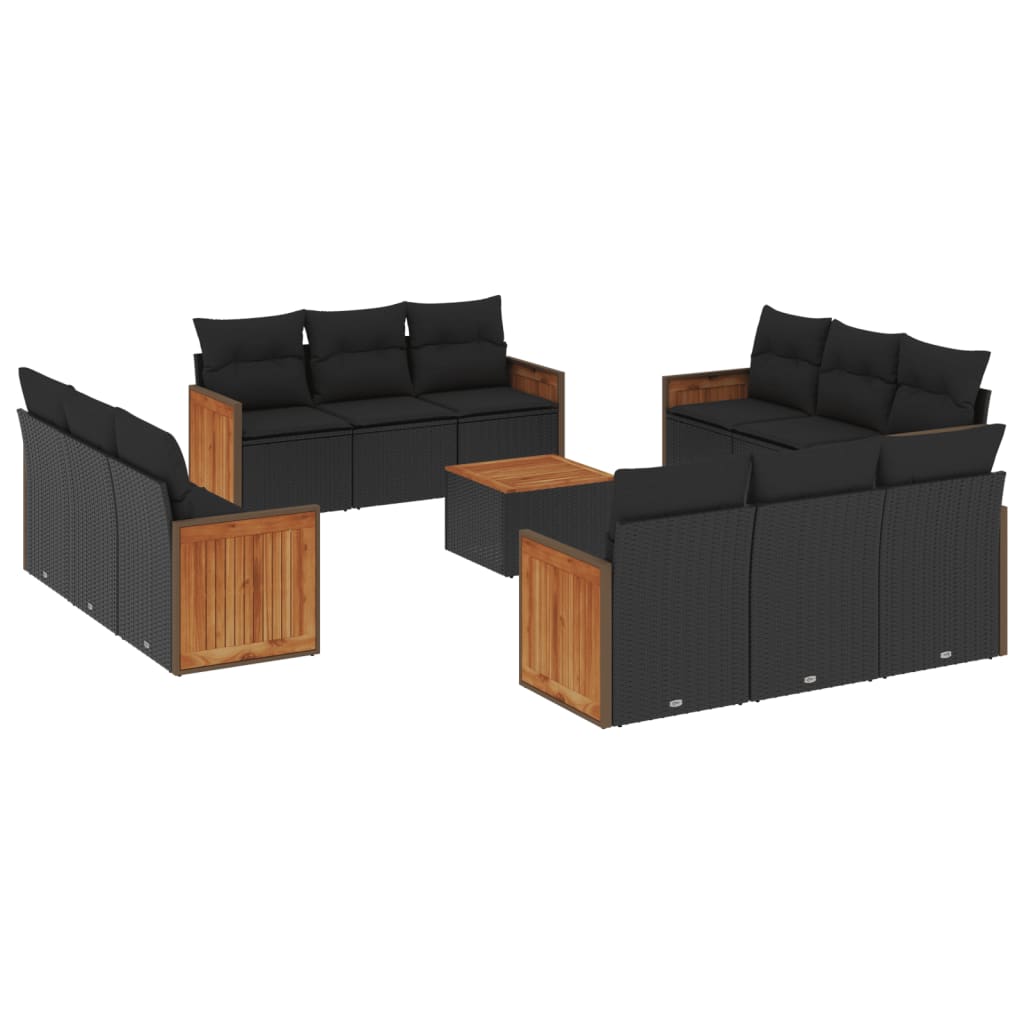 Set mobilier de grădină cu perne, 13 piese, negru, poliratan GartenMobel Dekor