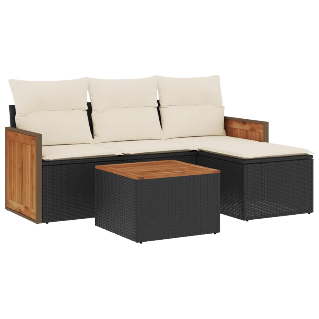 Set mobilier de grădină cu perne, 5 piese, negru, poliratan GartenMobel Dekor