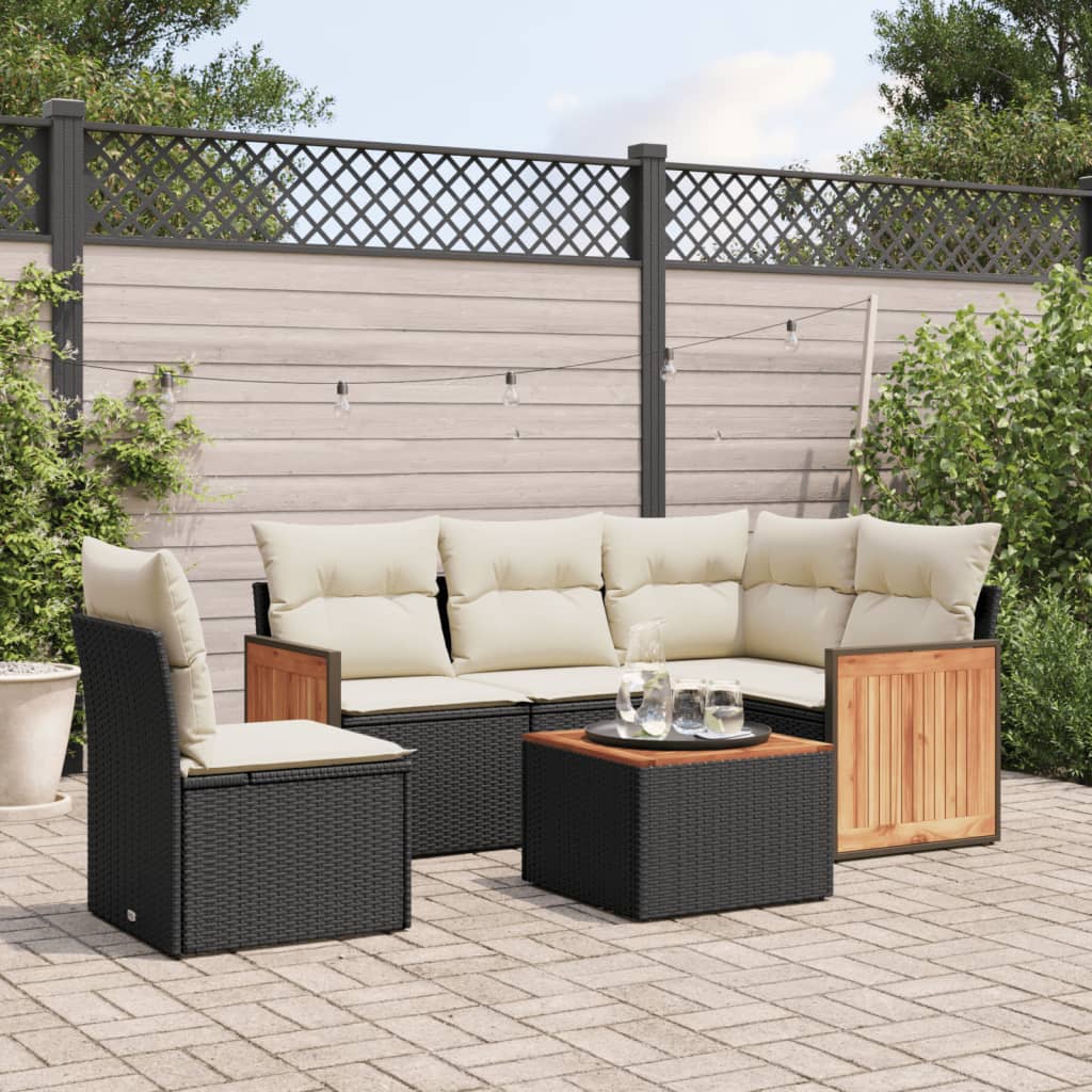 Set mobilier de grădină cu perne, 6 piese, negru, poliratan GartenMobel Dekor