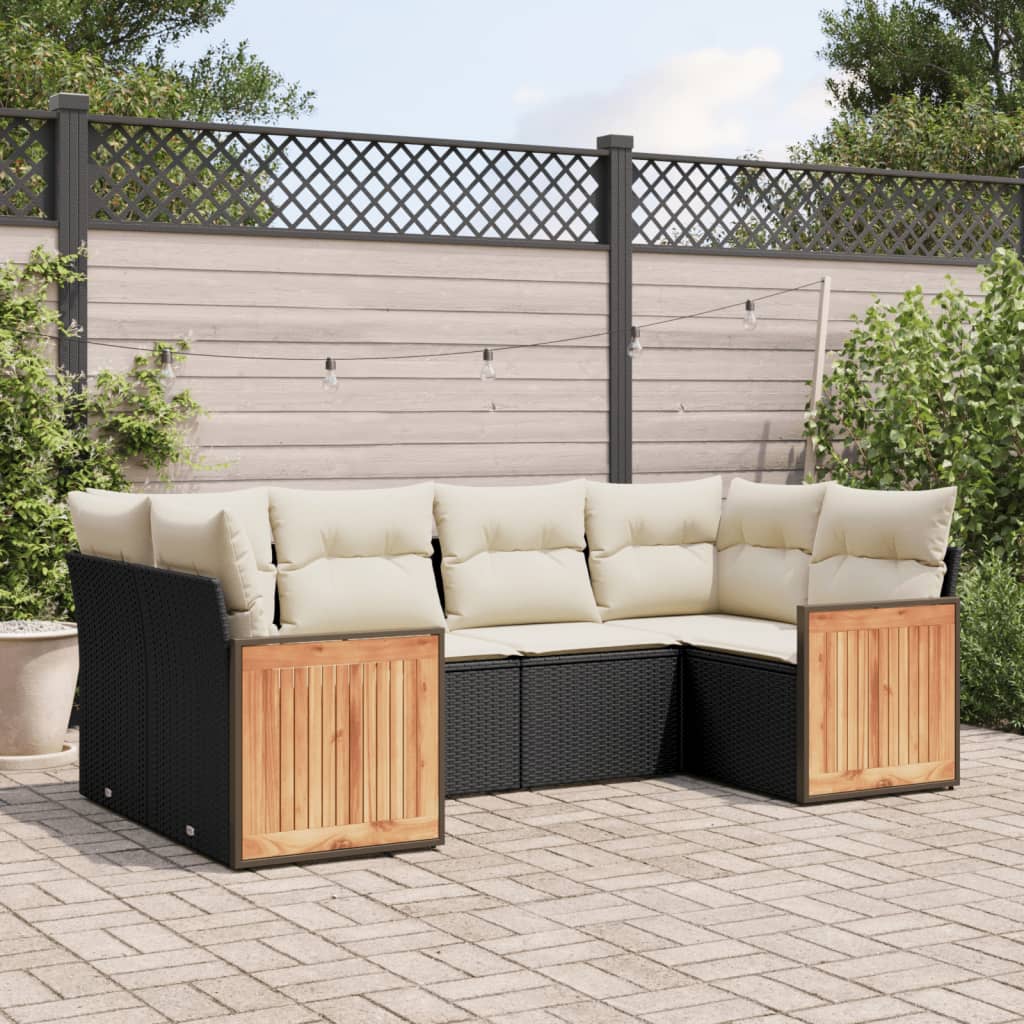 Set mobilier de grădină cu perne, 6 piese, negru, poliratan GartenMobel Dekor