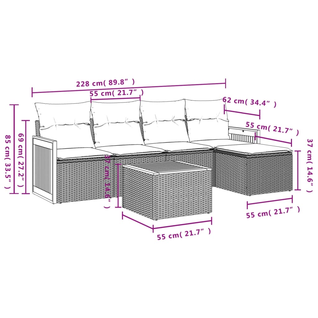 Set mobilier de grădină cu perne, 6 piese, negru, poliratan GartenMobel Dekor