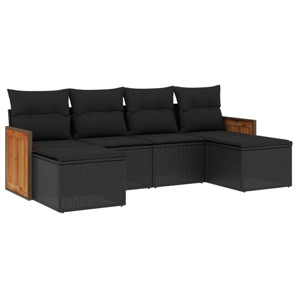 Set mobilier de grădină cu perne, 6 piese, negru, poliratan GartenMobel Dekor