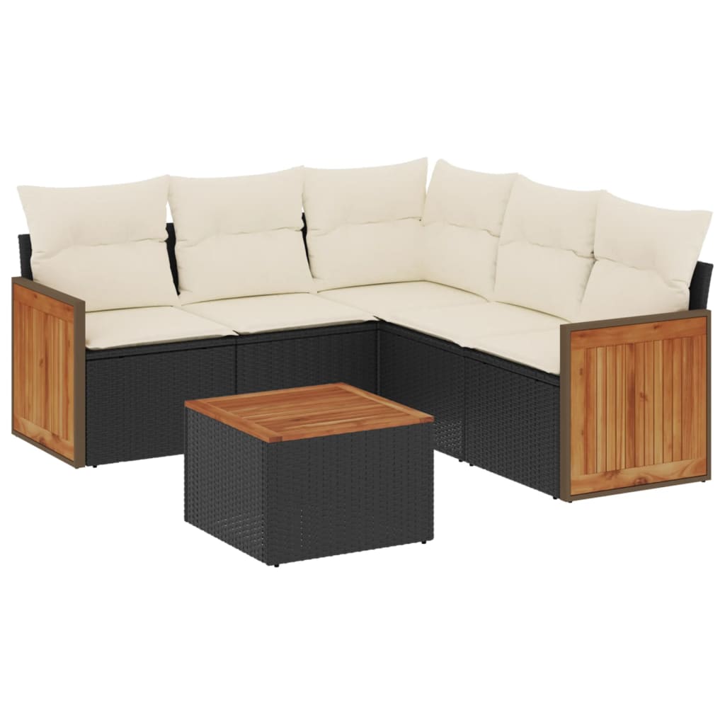 Set mobilier de grădină cu perne, 6 piese, negru, poliratan GartenMobel Dekor