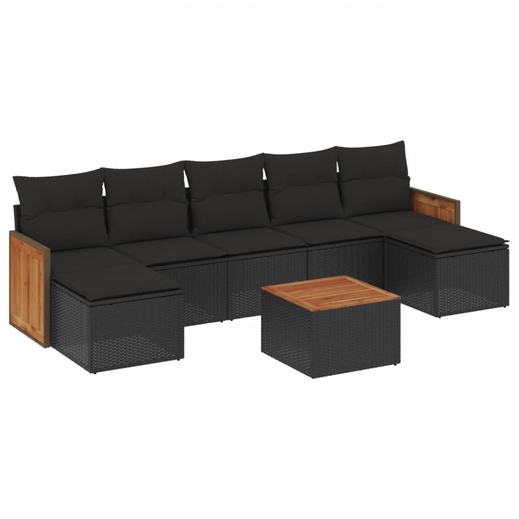 Set mobilier de grădină cu perne, 8 piese, negru, poliratan GartenMobel Dekor