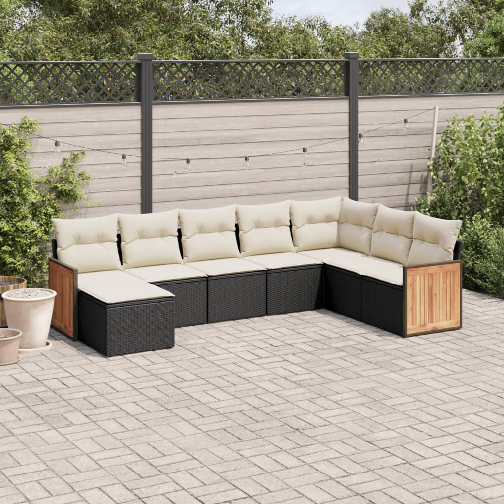 Set mobilier de grădină cu perne, 8 piese, negru, poliratan GartenMobel Dekor