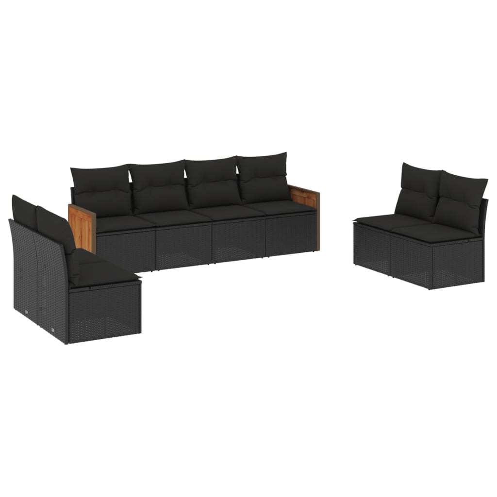 Set mobilier de grădină cu perne, 8 piese, negru, poliratan GartenMobel Dekor
