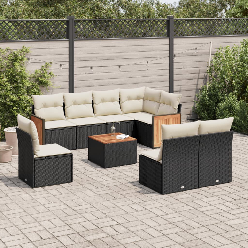 Set mobilier de grădină cu perne, 9 piese, negru, poliratan GartenMobel Dekor
