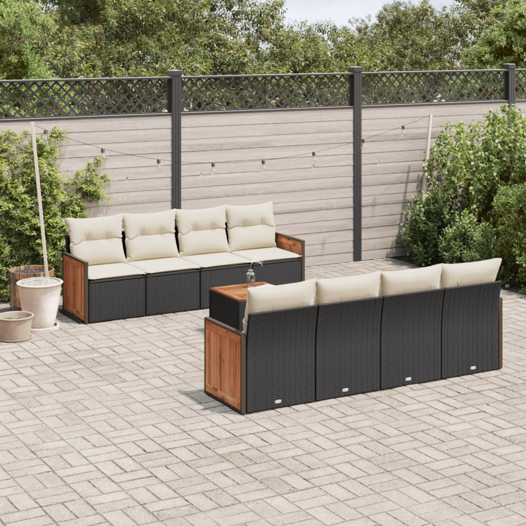 Set mobilier de grădină cu perne, 9 piese, negru, poliratan GartenMobel Dekor