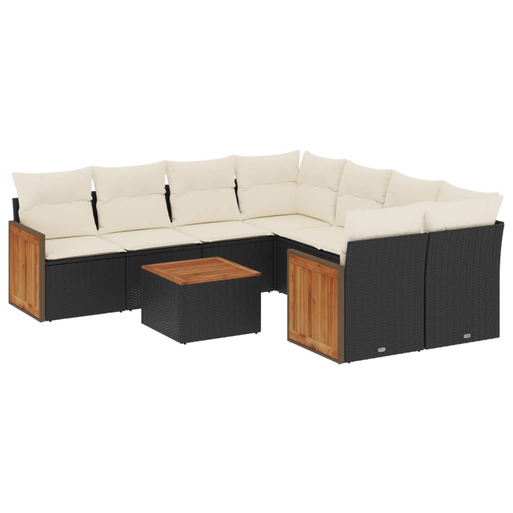 Set mobilier de grădină cu perne, 9 piese, negru, poliratan GartenMobel Dekor