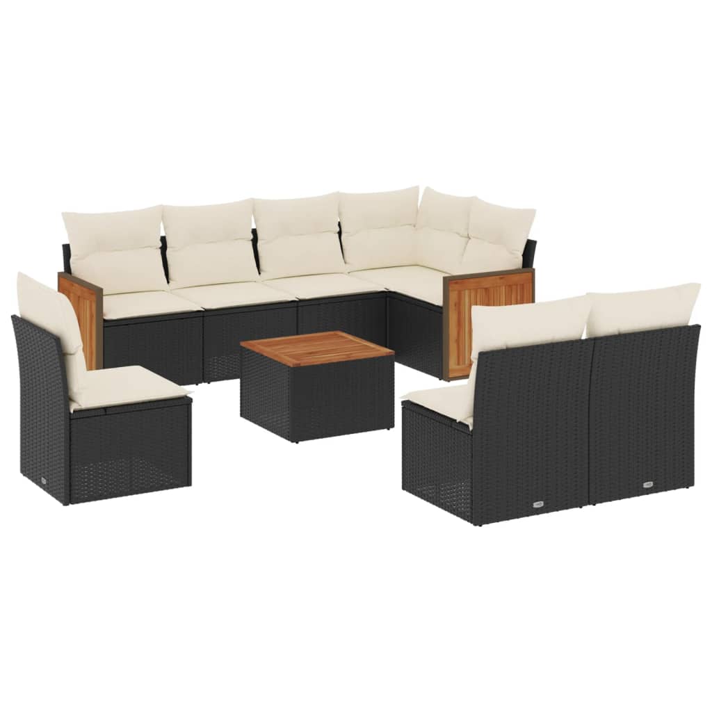 Set mobilier de grădină cu perne, 9 piese, negru, poliratan GartenMobel Dekor