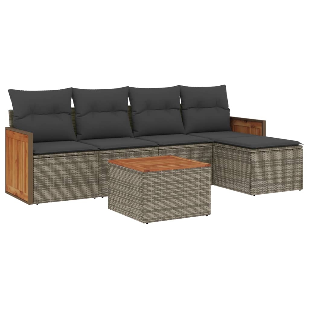 Set mobilier grădină cu perne, 6 piese, gri, poliratan GartenMobel Dekor