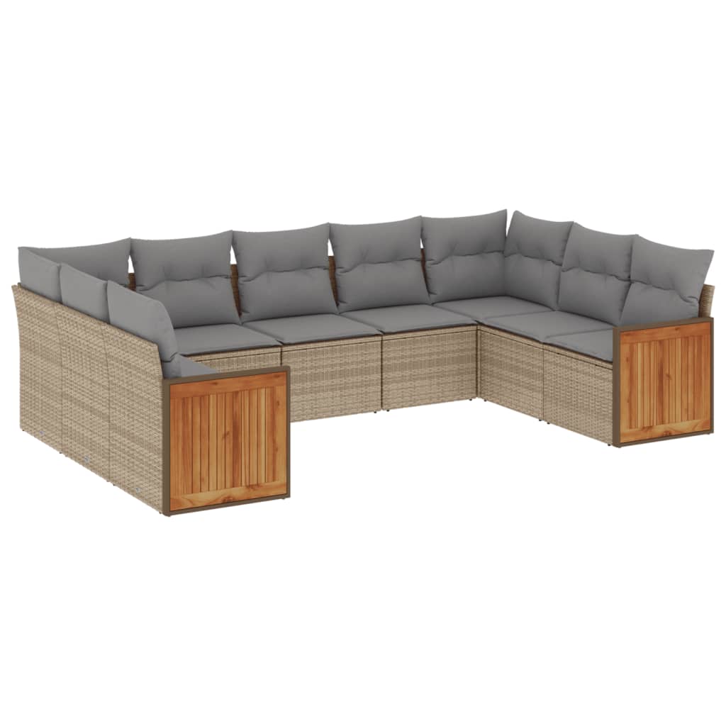 Set canapele de grădină, 9 piese, cu perne, bej, poliratan GartenMobel Dekor