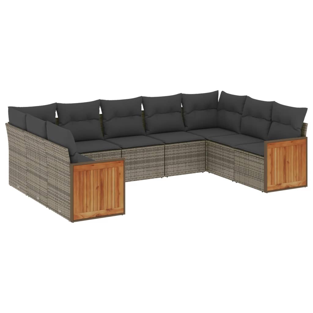 Set canapele de grădină, 9 piese, cu perne, gri, poliratan GartenMobel Dekor