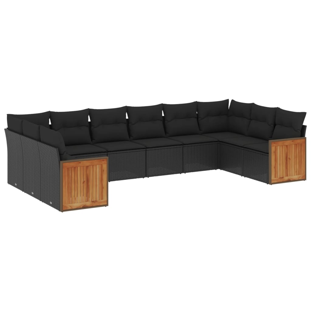 Set canapele de grădină cu perne, 10 piese, negru, poliratan GartenMobel Dekor
