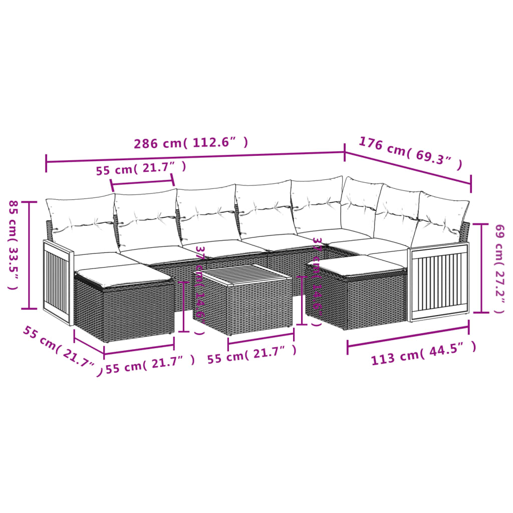 Set canapele de grădină cu perne, 10 piese, negru, poliratan GartenMobel Dekor