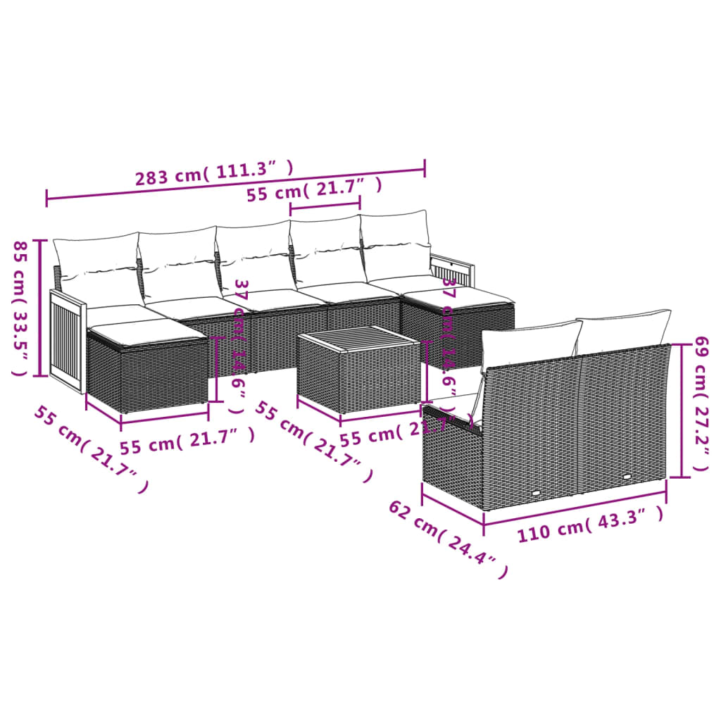 Set canapele de grădină cu perne, 10 piese, negru, poliratan GartenMobel Dekor
