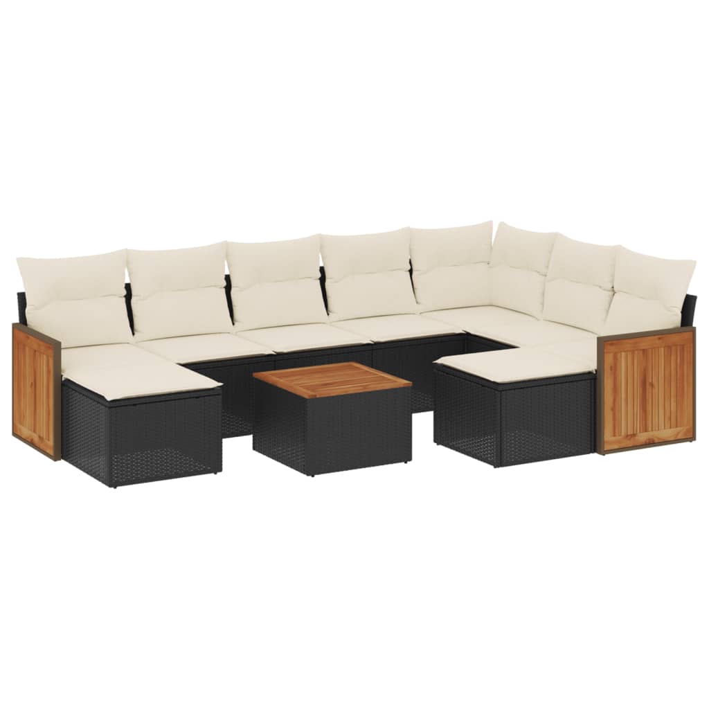 Set canapele de grădină cu perne, 10 piese, negru, poliratan GartenMobel Dekor