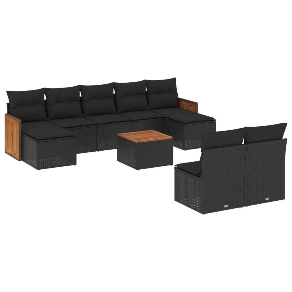 Set canapele de grădină cu perne, 10 piese, negru, poliratan GartenMobel Dekor